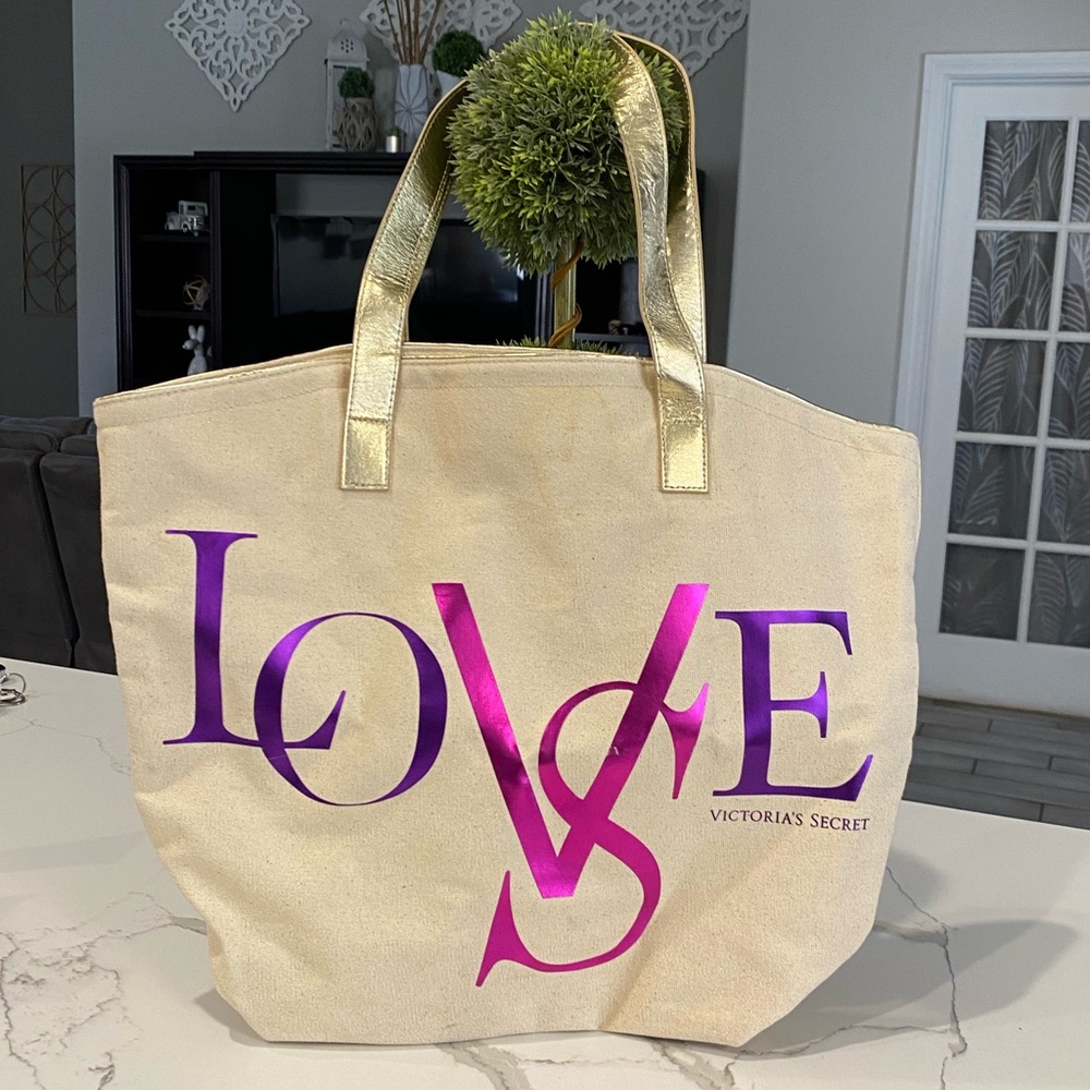 Victoria's Secret Gold and Purple Tote Bag